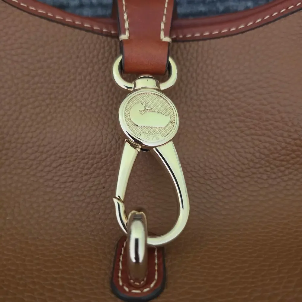 Dooney & Bourke Tan Pebble Grain Logo Lock Small Satchel